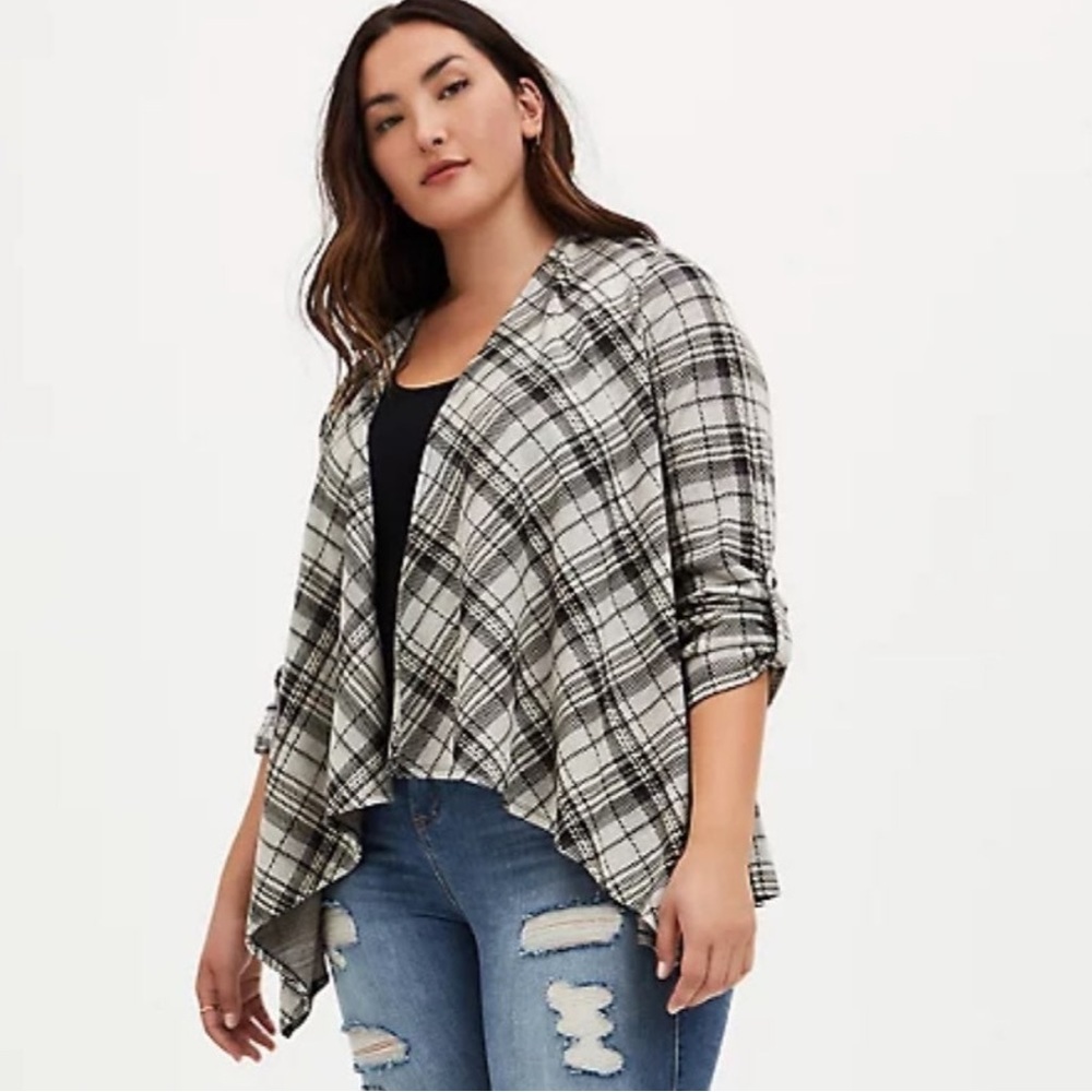 Torrid Plaid Drape Front Jacket